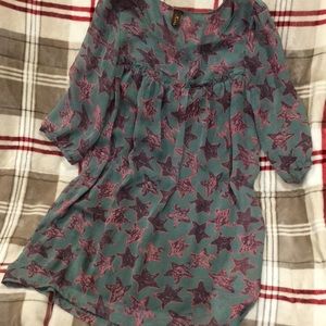 Beautiful Sage Green Pink Star Dress size Medium, Polyester viscose, Resale